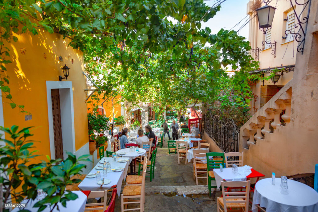 Cafe table and chairs on the street